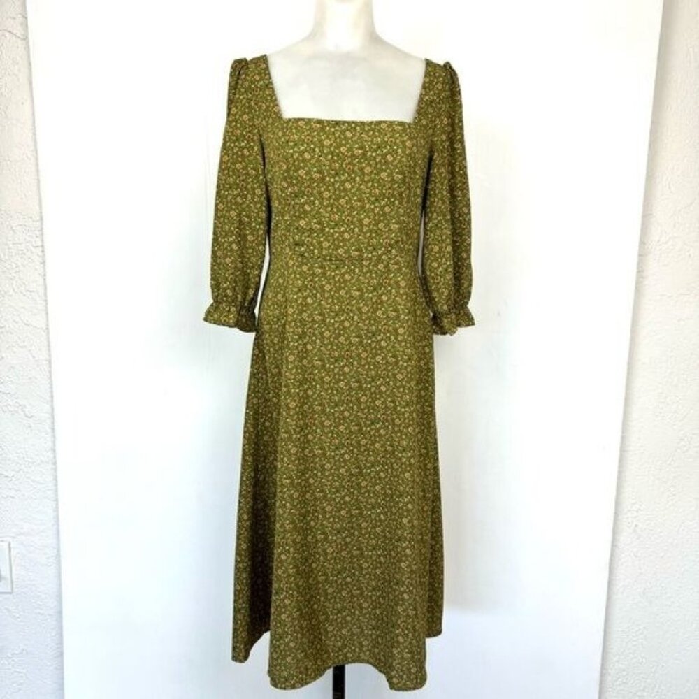 O.P.T Green Floral Smocked Tiered midi Dress Medium